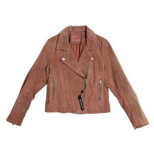 BlankNYC Pink Suede Leather Moto Jacket Zip Asymmetrical Cropped SZ L NWT Defect